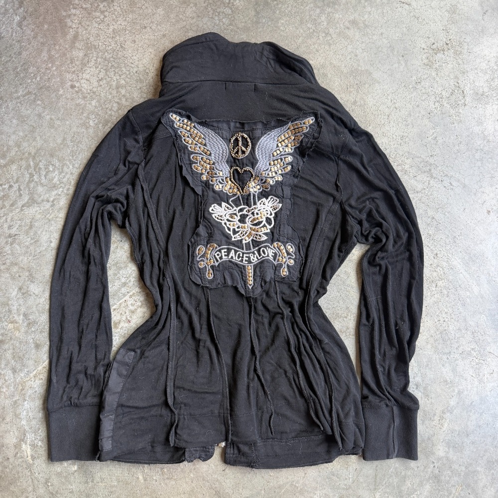 Vintage Y2K Mur Mur Jacket Embroidered Rhinestone Angel Wings Womens S Grunge